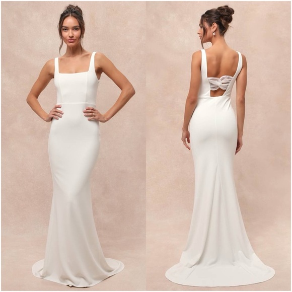 LULU’S Regal Classic White Sleeveless Twist-Back Maxi Dress - Picture 1 of 5